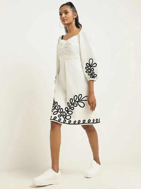 LOV White Embroidered Cotton Dress