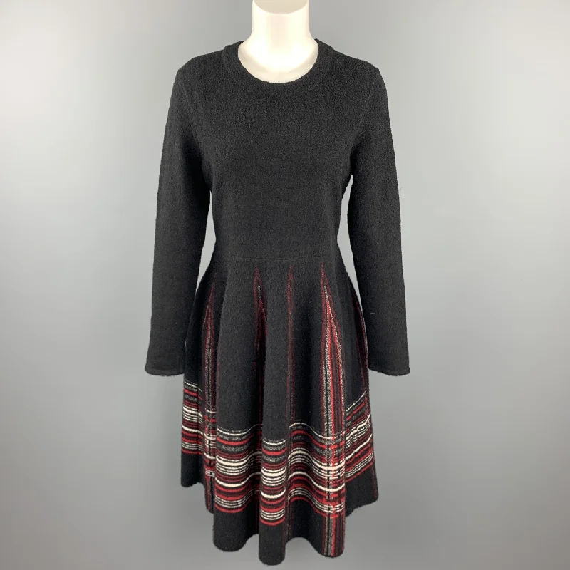 M MISSONI Size 10 Black & Red Knitted Plaid Polyamide Blend Dress