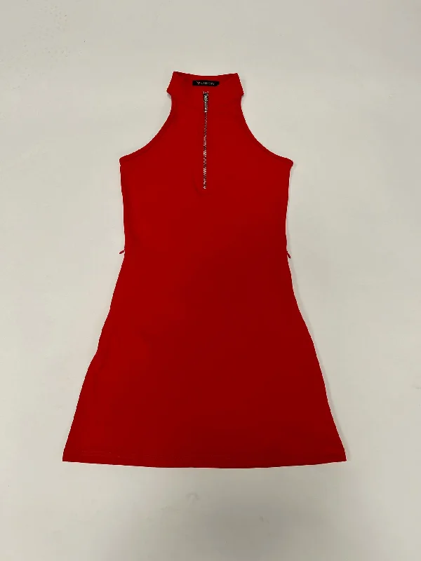 MAIA MOCK NECK ZIPPER DRESS - Red