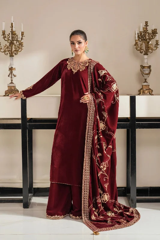 Maroon Pakistani 3pc Velvet Suit