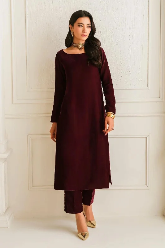 Maroon Velvet Readymade 2PC