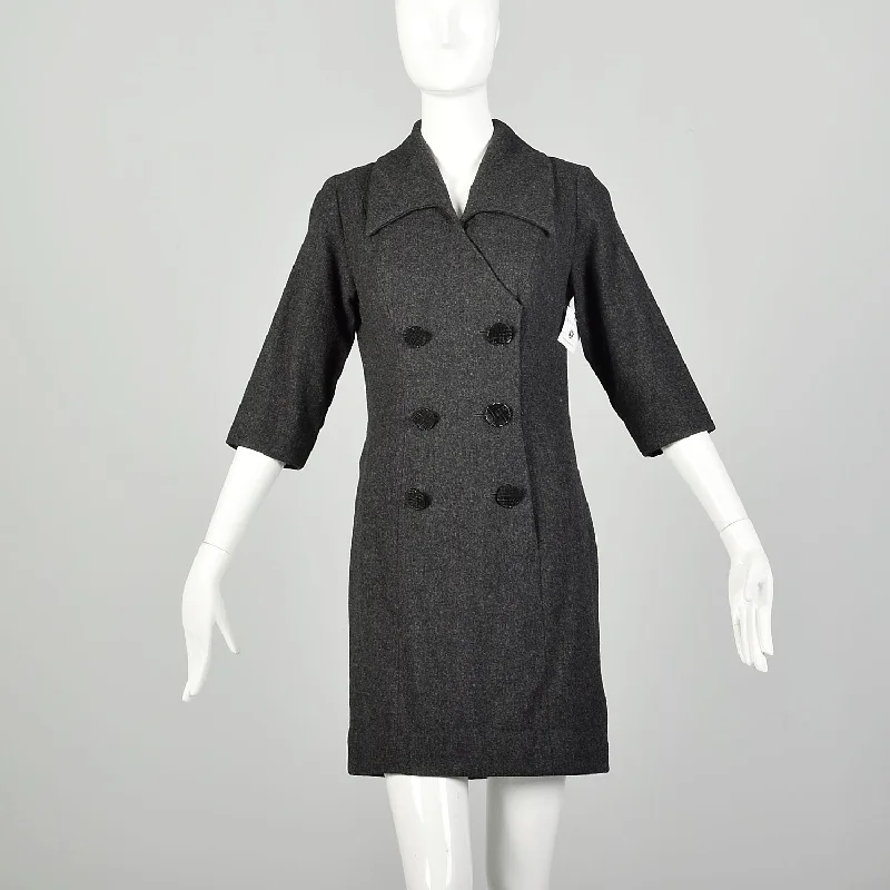 Medium 1960s Wool Dress Gray Double Breasted Casual