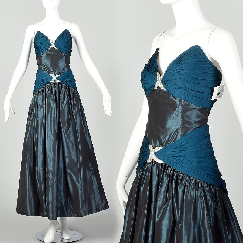 Medium Kevan Hall Couture Silk Taffeta Teal Evening Gown