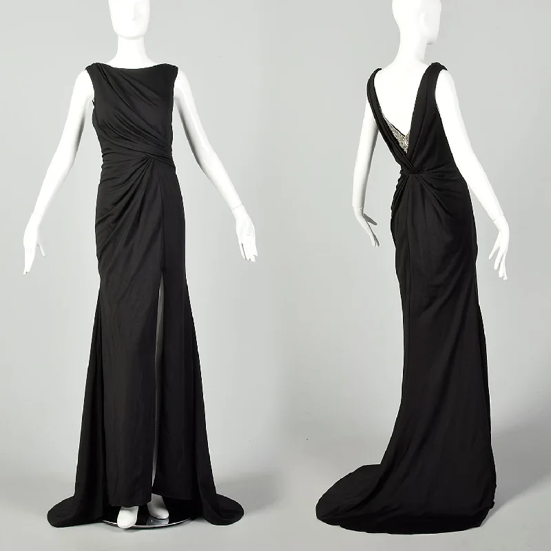 Medium Eleni Elias Black Formal Evening Gown Sleeveless Dress with Train