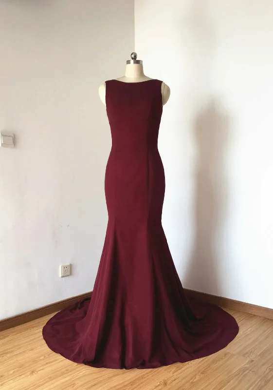 Mermaid Low Back Burgundy Evening Dress