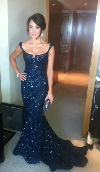 Mermaid Navy Blue Sparkle Evening Dress