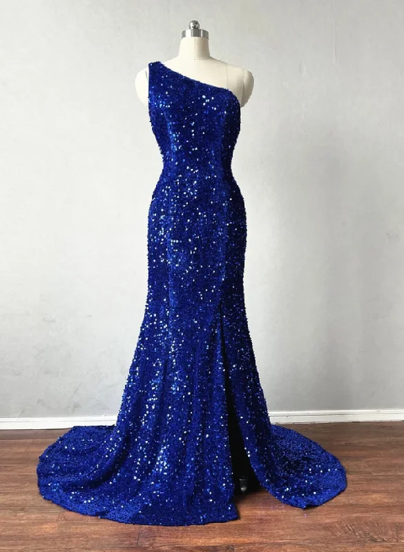 Mermaid One Shoulder Blue  Prom Dress