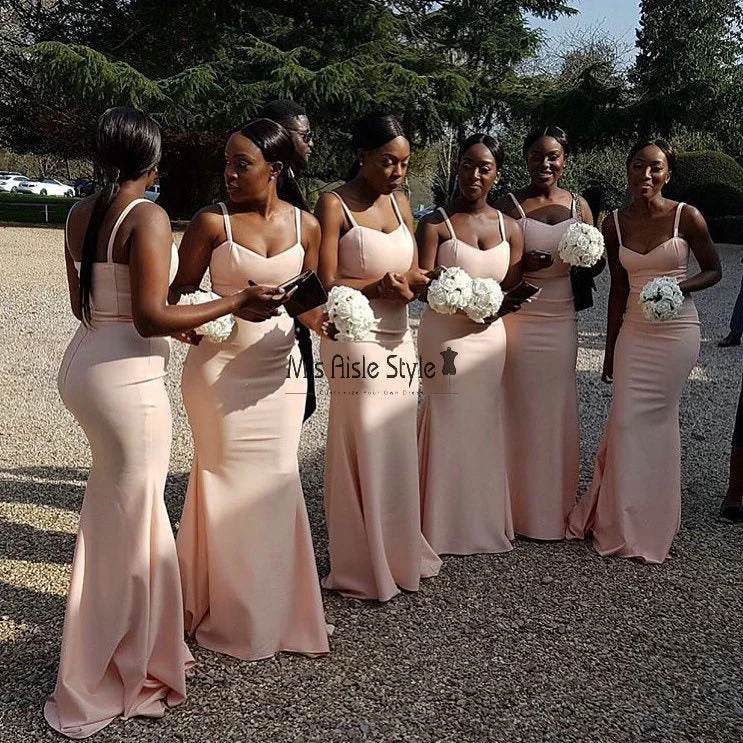 Mermaid Spaghetti Straps Nude Bridesmaid Dress