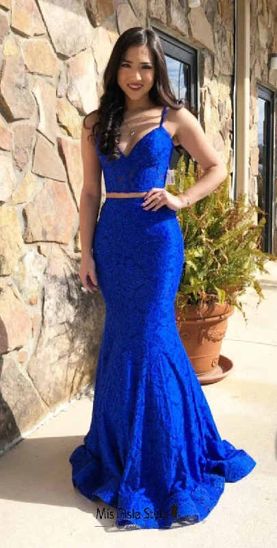 Mermaid Two Piece Royal Blue Prom Dress