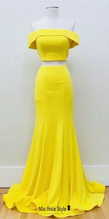 Mermaid Two Piece Yellow Pageant Dress