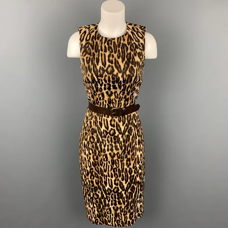 MICHAEL KORS Size 6 Brown Leopard Print Rayon Shift Dress