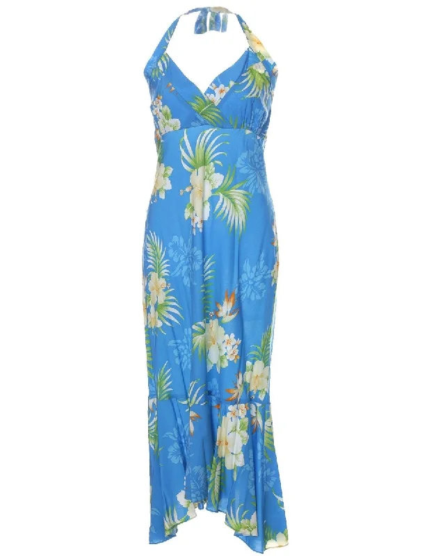 Mid Length Halter Dress Fern Hibiscus