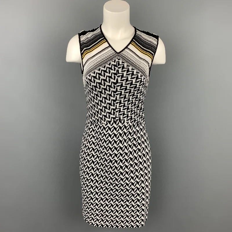 MISSONI Size 4 Black & White Zig Zag Knit Sleeveless Dress