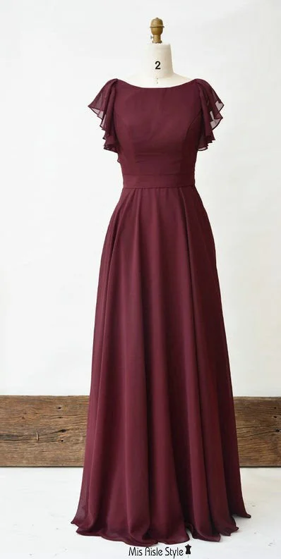 Modest Criss Cross Back Burgundy Bridesmaid Dress