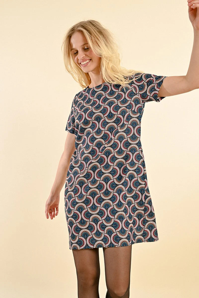 SHORT PRINTED DRESS (Duck Blue)