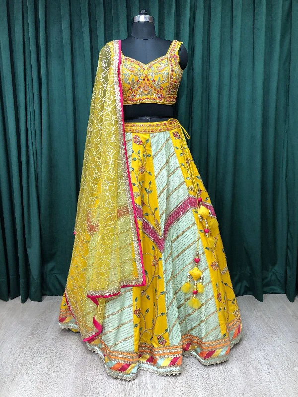 Mustard Silk Lehenga With Sequence and Cut Dana Work