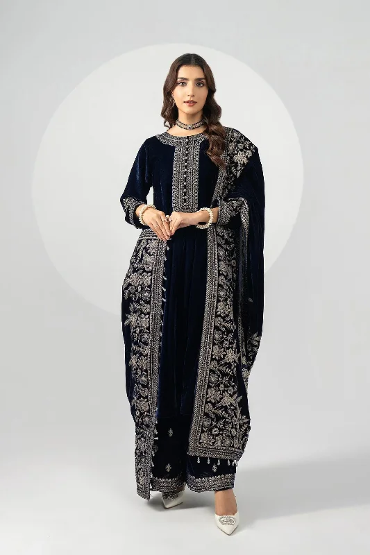 Navy Blue Velvet Salwar Kameez