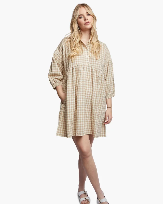 Nico Swing Dress | Tan Gingham