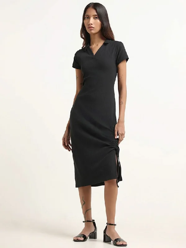 Nuon Black Ruched Cotton Blend Dress