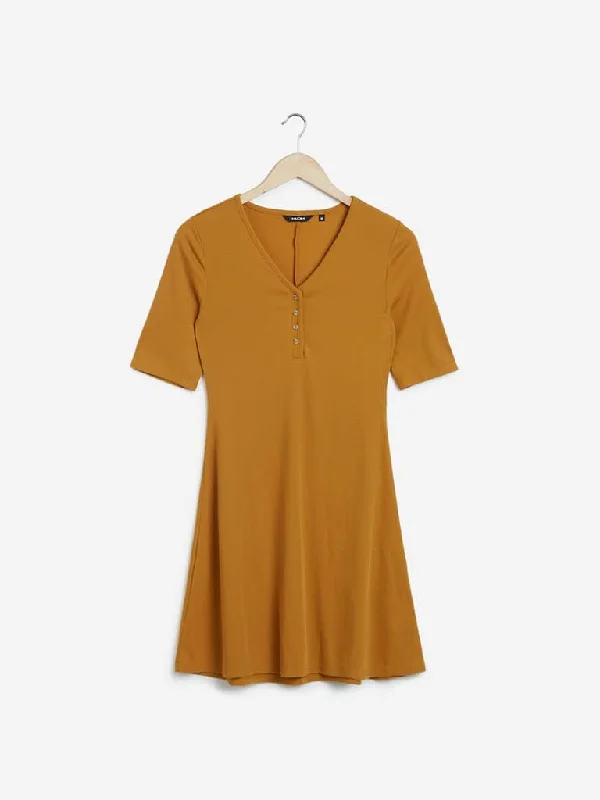 Nuon Mustard Ribbed Benj Dress