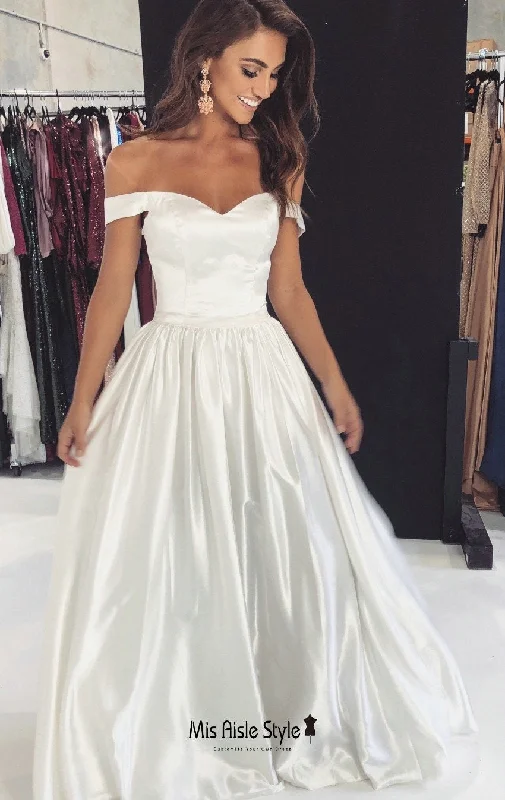 Off Shoulder Sleeve White Prom Dress