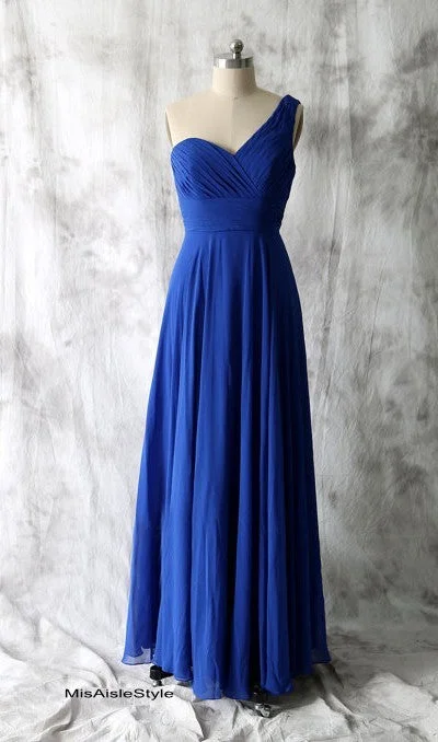 One Shoulder Royal Blue Bridesmaid Dress