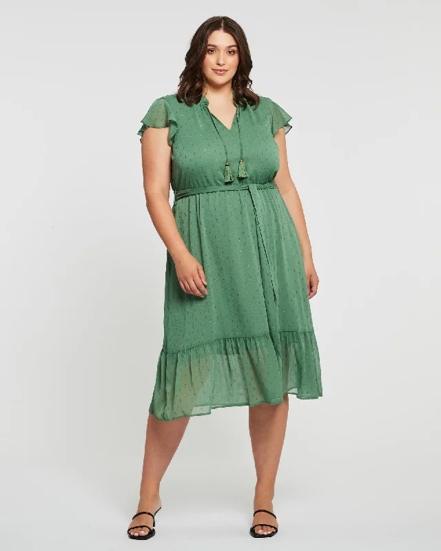 Phoebe Chiffon Lurex Dress | Sage/Gold