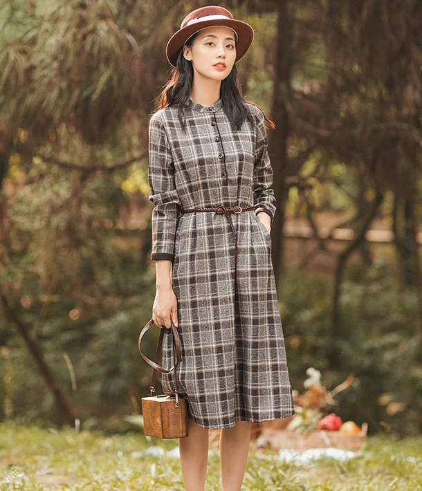 Plaid Summer Cotton Linen Spring Women Dresses QJ05083