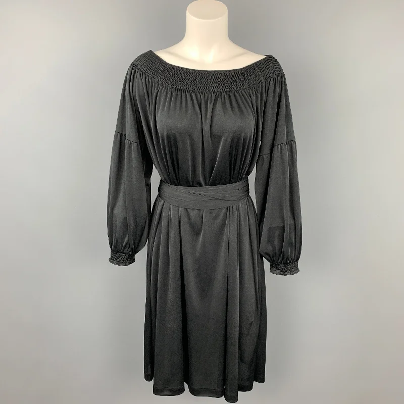 PRADA Size S Black Jersey Polyester Bohemian Belted Dress