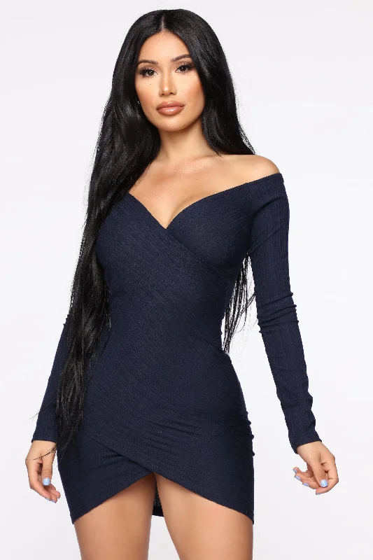 Pull Me In All Directions Ribbed Dress - Navy