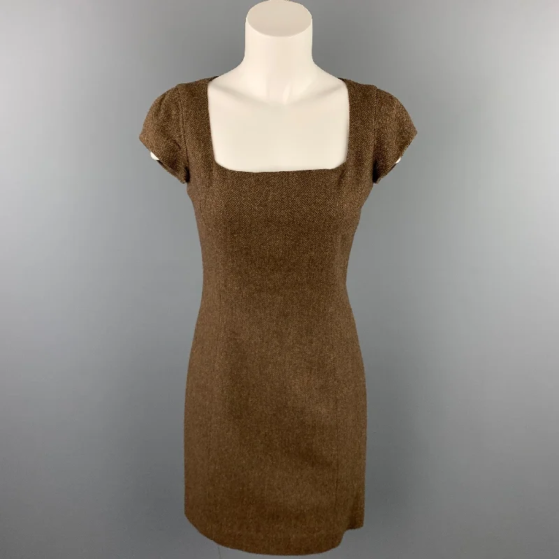 RALPH LAUREN Black Label Size 4 Brown Herringbone Lambswool Sheath Dress