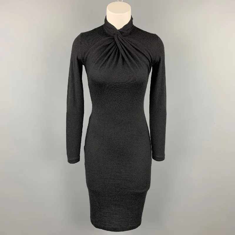 RALPH LAUREN Size S Black Knitted Cashmere High Collar Dress