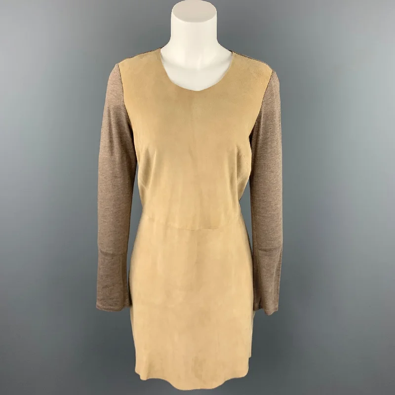 REBECCA TAYLOR Size 6 Taupe Two Toned Lyocell Shift Dress