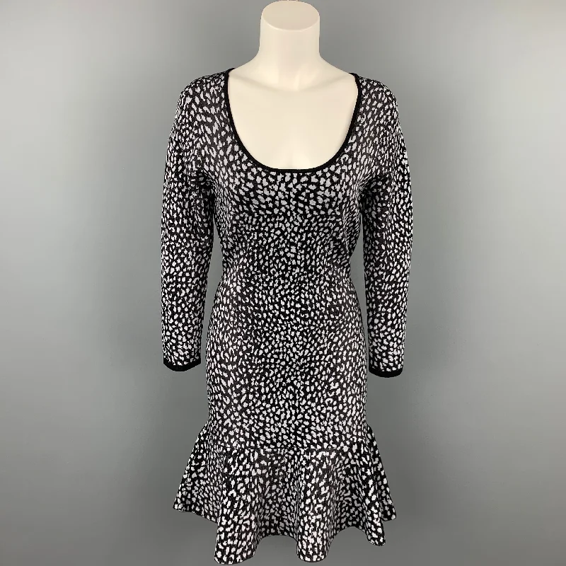 REBECCA TAYLOR Size S Black & Lilac Knitted Viscose Blend Dress