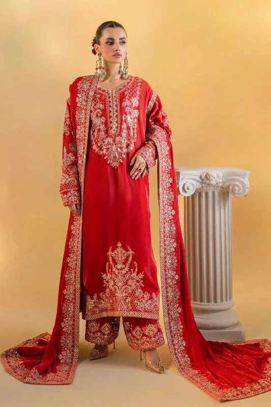 Red Golden Velvet Salwar Kameez