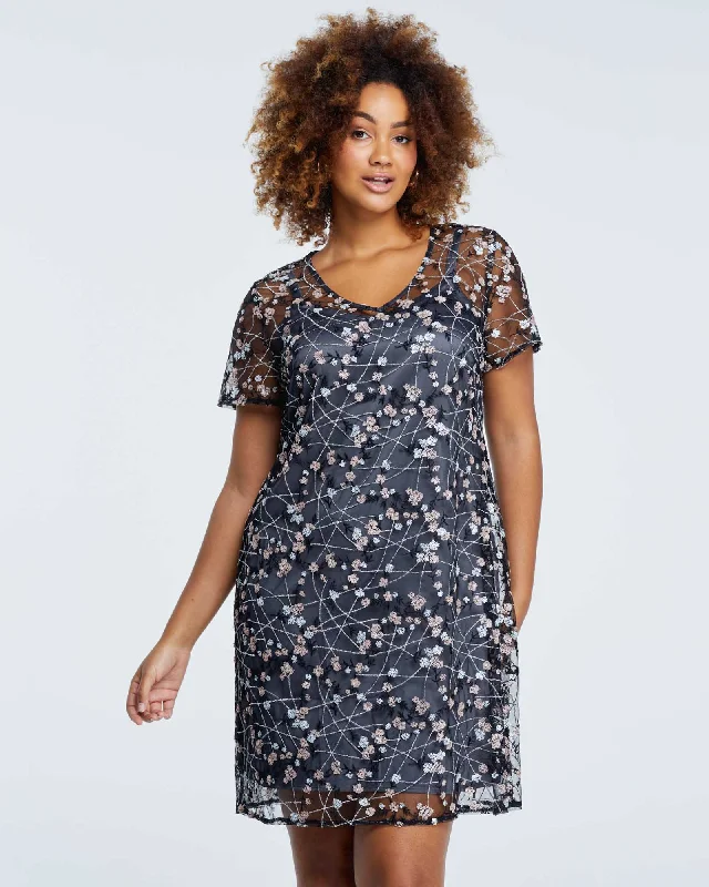 Rhea Embroidered Mesh Dress | Multi