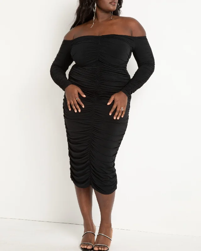 Ruched Off The Shoulder Dress | Black Onyx