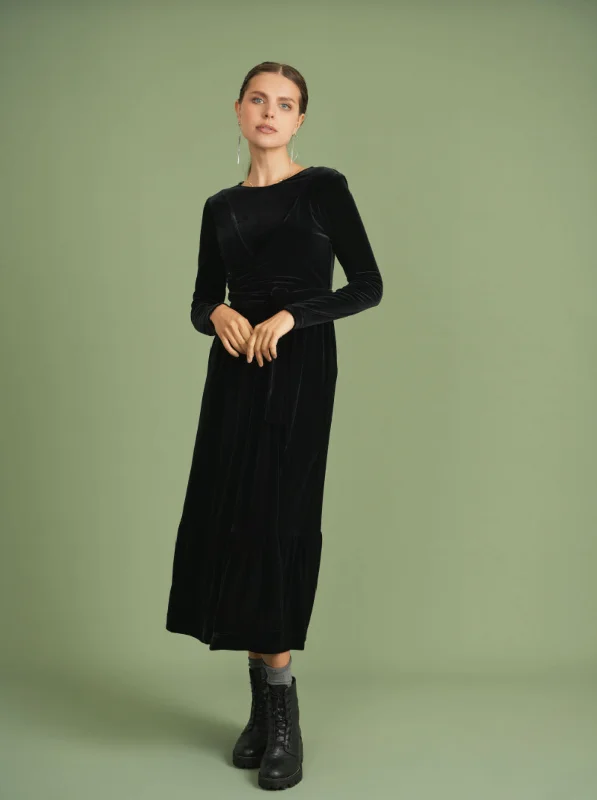 SASH BELT VELOUR DRESS