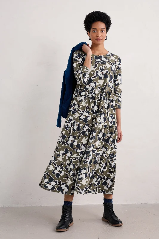 Seasalt Line Strokes Dress in Bird Flower Dark Seagrass