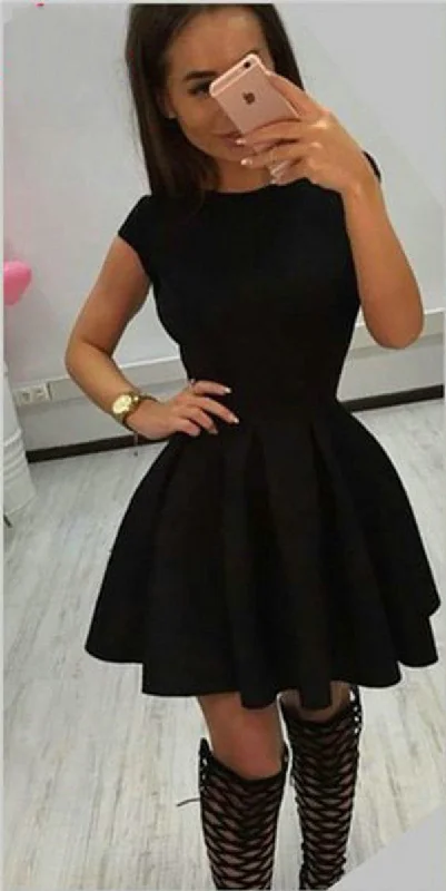 Sexy Above Knee Length Open Back Black Homecoming Dress