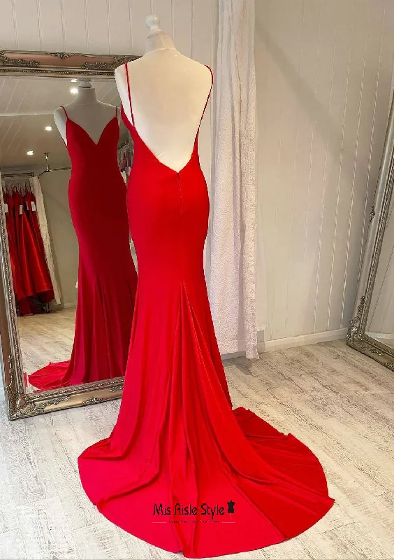 Sexy Back Fit and Flare Red Pageant Dress