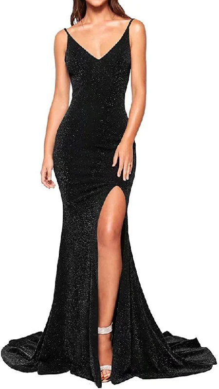 Sexy Backless Fitted Sparkle Black Evening Dress