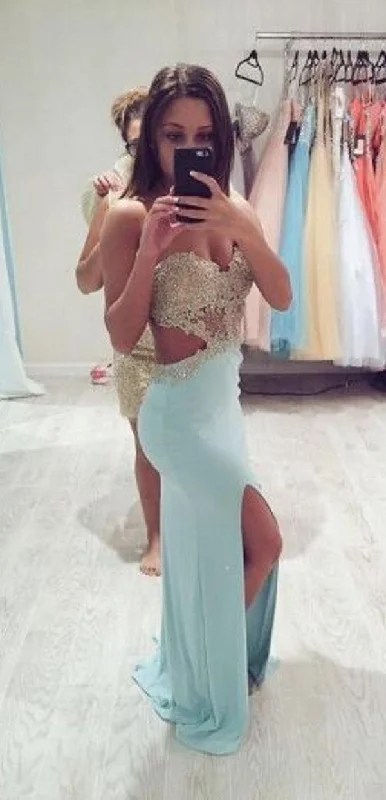 Sexy Mermaid Open Back Mint Prom Dresses