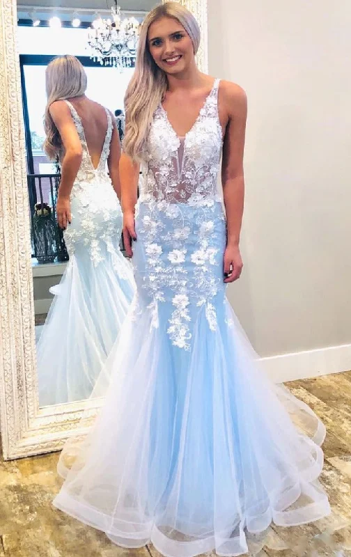 Sexy Mermaid Sky Blue Pageant Dress