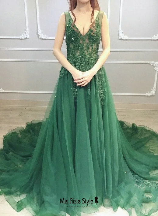 Sexy Sheer Green Prom Dress