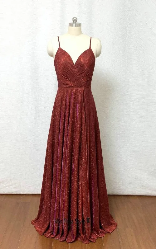 Sexy Slit Burgundy Sparkle Prom Dress