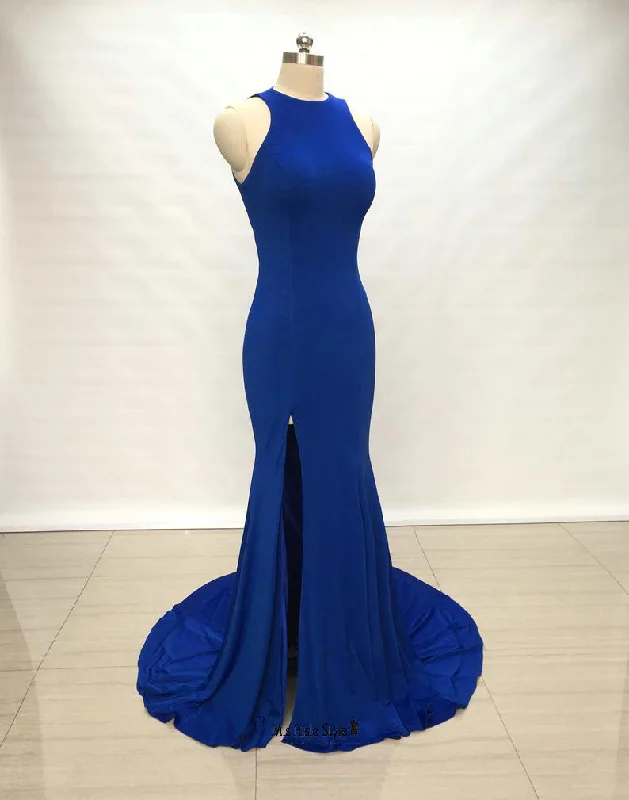 Sexy Slit Fitted Royal Blue Evening Dress