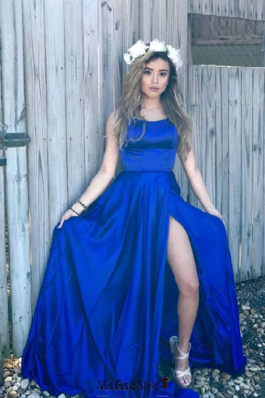 Sexy Slit Royal Blue Prom Dress