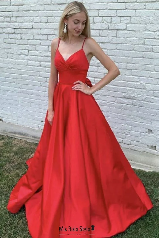 Simple Spaghetti Straps Red Prom Dress