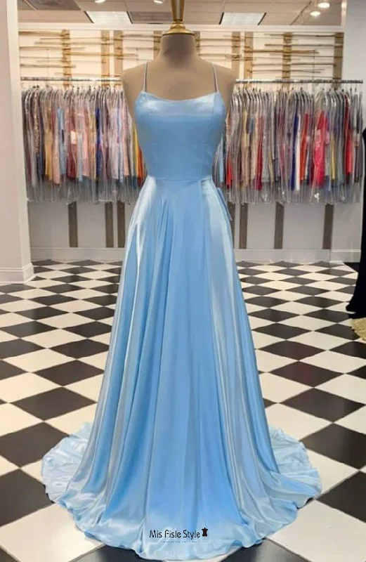 Simple Square Neckline Blue Prom Dress